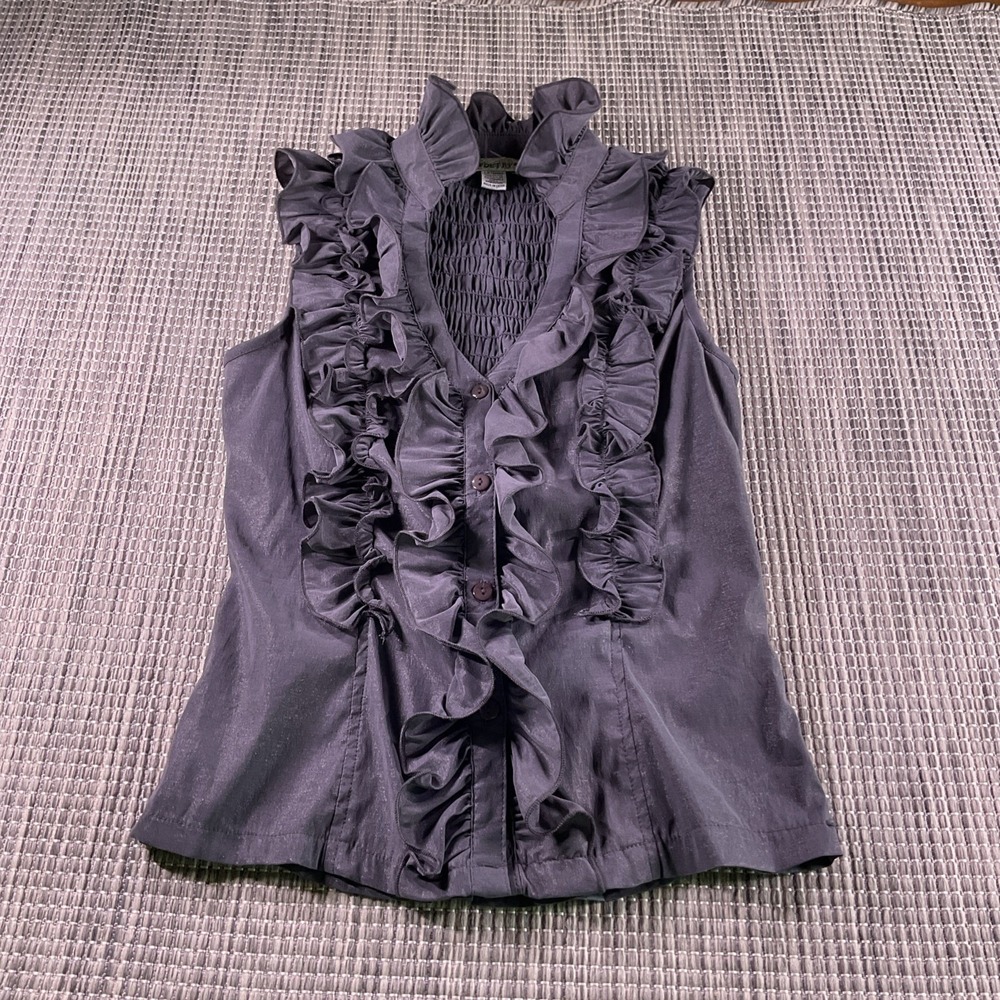Poetry Womens Gray Y2K Goth Ruffled Collar Smocked Sleeveless Blouse Large